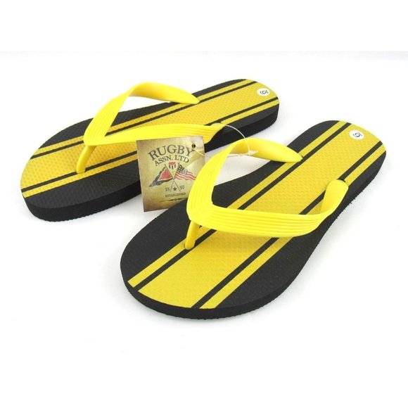 Rugby Shoes - Rugby Assn Women's Thong Sandals Flip-Flops Black/Yellow Size 6